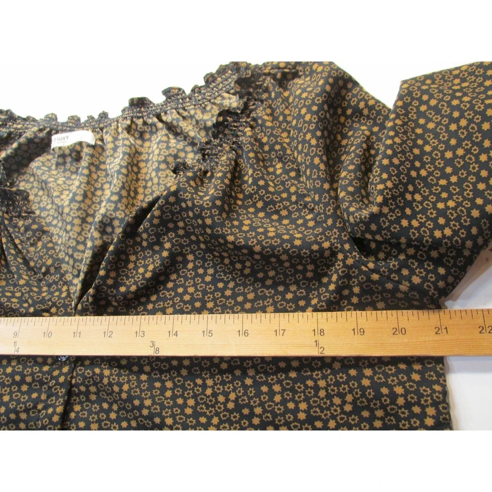 Old Navy Tunic Peasant Top Women L Brown Floral Puff Sleeve Cottage Core Blouse
